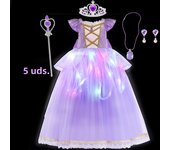 Girls Princess Costume Purple Rapunzel LED Light Up 2PCS Dress Fancy Birthday Carnival Party Elegant Children Clothing Halloween