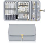 Bolsa de joyería plegable, bolsa de viaje portátil para guardar joyas, bolsa de múltiples rejillas para anillos, pendientes y joyas.