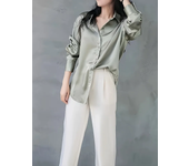 Fashion Casual Office Lady Silk Blouses Autumn Long Sleeve Button Up Shirt Women Elegant Winter Tops  Office Lady Acetate Blouse