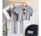 Summer Kids Clothes Sets for Girl Short Sleeve Child T-shirt Top Flare Pants 2pcs Suits Solid Set Fashion Children Clothing 3-9Y