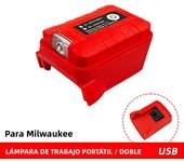 Portable Work Lamp Torch Spotlight LED Light Dual-USB Charging Port Power Bank Adapter Converter for Milwaukee 18V Battery