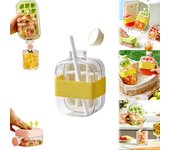 Cubitera 2 en 1 – Botella de agua y cubitera 2025 sin contacto con tapa, recipiente y pajita, para preparar hielo rápidamente para café, zumo y más (rosa, 500 ml)