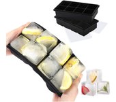 XXL Cubitera de Silicona con Tapa I Bandeja de Hielo I Paquete Doble I Bruto 5x5cm (2 Inch) Cubos de Hielo I -40 – 260°C I BPA – Free (Negro)