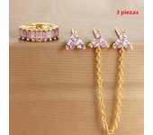 3PCS New Stainless Steel Double Ear Studs Tassel Chains Hanging Earrings Set for Women Geometry Triangle Huggie Piercing Jewelry