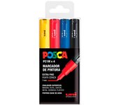 Uni-Ball Rotuladores Posca No Permanentes Punta Fina 0.7mm Colores Surtidos - Estuche 4u