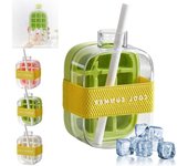 Cubitera, 2 en 1, bandeja y botella para cubitos de hielo sin contacto de 17/27 oz. Botella para hacer cubitos de hielo con tapa y recipiente. Fácil liberación de hielo para congelador. Ideal para café, jugos y bebidas (verde, 20 oz).