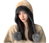 Gorros de invierno para mujer, gorro peruano con orejeras, gorro de esquí y nieve de sherpa, forro polar de punto, 3 pompones