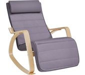 SONGMICS Silla Mecedora, con Apoyabrazos de Madera de Abedul, Silla Mecedora con Reposapiés Ajustable en 5 Posiciones, Máx. Carga de 150 kg, Dormitorio, Salón, Azul Medianoche y Natural/Gris Claro y Natural/Amarillo Ganso y Natural /Beige/Gris Oscuro y Na