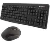 Combo CoolBox Teclado + Ratón inalámbrico: teclado de membrana silencioso, resistente a salpicaduras. Ratón ambidiestro con DPI 1600 ajustable. Color Negro