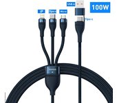 Baseus 100W 3 in 2 USB Cable For Macbook Fast Charging 20W USB Type C  Cable For iPhone 15 14 Pro Max Huawei Honor Xiaomi 13