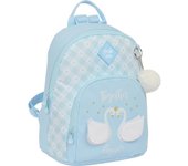 SAFTA - MINI MOCHILA GLOWLAB "CISNES" 30x25 cm - Mochila con Asas Ajustables y Espalda Ergonomica - Mochila con Compartimientos con Cremallera - Mochila Diseño Único y Licencia Oficial By GLOWLAB "CISNES"