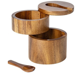 Acacia Wood Salt Shaker Seasoning Box Bamboo Pepper Box with Rotating Lid Kitchen Storage Spice Jar Spice Storage Box
