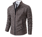 2024 New Autumn and Winter Jersey Men's Casual Sports Coat Solid Color Stand Collar Wweater Grab Fleece Warm Zipper Cardigan