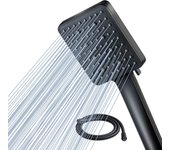 Alcachofa de ducha con manguera de 1,5 m, alcachofa de ducha de alta presión negra, alcachofa de ducha potente de repuesto ajustable universal cuadrada, ducha de mano para baño