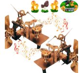 Molino de viento baterista para decoración de jardín, hecho a mano, de metal, con música de percusión, esculturas y hilanderos, veleta de arte rupestre para patio, césped (1 unidad)