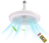 Ventilador de techo E27 con luces Luz de techo Brillo y temperatura de color ajustables 3 velocidades de viento Temporizador y modo suspensión Con mando a distancia Blanco