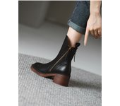 2023 Autumn Winter Women Shoes Leather Short Boots for Women Round Toe Chunky Heel Boots Zipper Ankle Boots Female Platform Heel