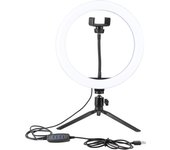 Anillo de luz LED de escritorio con luz de relleno USB y soporte para teléfono con cable para transmisión en vivo de maquillaje