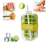 Botella para cubitos de hielo, 2 en 1, bandejas de cubitos de hielo sin contacto, botella de agua con tapa y recipiente, moldes de silicona para cubitos de hielo con pajita, fácil liberación de hielo, botella para hacer cubitos de hielo para bebidas,