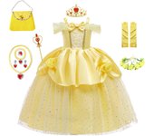 Girls Belle Cosplay Costumes Girls Dresses for Beauty Kids Party Clothing Magic Stick Crown Children Yellow Dress and The Beast
