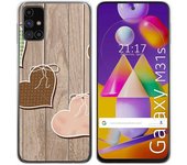 Tumundosmartphone Funda Gel Tpu para Samsung Galaxy M31s diseño Corazones Madera Dibujos