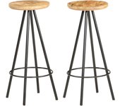Taburetes de cocina 2 unidades madera de mango rugosa