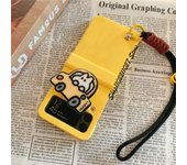 Korean Car Rabbit Bracket Yellow Case with Telescoping Hand Strap for Galaxy Z Flip4 5G Flip4 Z Flip3 Zflip3 Zflip4 Flip3 Cover