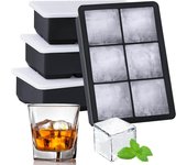 Cubitos de Hielo Grandes de Silicona, 4 Piezas, Cubitera Con Tapa, Molde para Cubitos de Hielo de Silicona, Libre de BPA, Cubitos de Hielo de 5 cm para Cerveza, Cócteles, Whisky, Reutilizable
