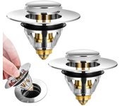 Tapón de fregadero universal, desagüe de fregadero emergente de acero inoxidable con 2 juntas para tapón de fregadero de 34 y 38 mm, 2 unidades