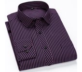 Mens Long Sleeve Classic Standard-fit Striped Plaid Social Office Dress Shirt Single Patch Pocket Formal Business Basic Shirts