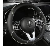 All Seasons Leather Diamond Steering Wheel Cover Universal Fit for 14 .5-15 Inch Durable Leather Cover Anti-Slip Veins Design
