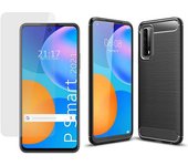 Tumundosmartphone Pack 2 En 1 Funda Gel Tipo Carbono + Protector Cristal Templado para Huawei P Smart 2021