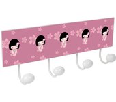 PERCHA pared metal diseño INFANTIL decoración muñecas  KOKESHI rosa con 4 GANCHOS porcelana