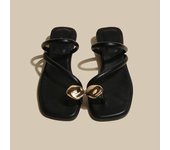 Narrow Band Women Slipper Summer Fashion Metal Decoration Low Heel Slip on Ladies Elegant Slides Casual Outdoor Beach Flip Flop