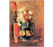 Panel decorativo del museo, listo para colgar. Van Gogh Vincent-Jarrón de claveles blancos y Rosa y botella-Cm 90x120