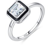 MODIAN 925 Sterling Silver Fashion Black Enamel Finger Ring Clear Square CZ Ring For Women Engagement Wedding Fine Jewelry