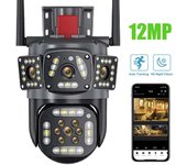 Camara vigilancia wifi interior, Cámara de Seguridad Inalámbrica para Exteriores, Cámara IP de Triple Pantalla, Seguimiento Automático, Videovigilancia CCTV, Protección del Hogar, WiFi, 6K, 12MP