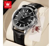OLEVS Men's Watches Top Brand Original Quartz Watch for Man Waterproof Leather Strap Calendar Simple Fashion Daily Wear