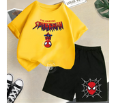 Cool Spider Man Fun Print Summer Cotton T-shirt+Shorts Boys and Girls 2-12 Year Old Round Neck Casual Children's Baby Casual Set