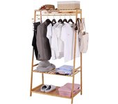 Perchero Burro de Bambú, Armario Abierto Madera Perchero de Pie con 3 Estantes y 10 Ganchos para Ropa Zapatos Bolsas Canastas Burro Ropa Multifuncional para Dormitorio Salón 80 x 44 x 165cm