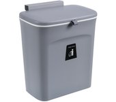 Cubo Basura, 9L Cubos de Basura Colgando, Contenedor de Compostaje para Cocina, Cubo de basura colgante de 9 litros con tapa, para Puerta de Gabinete, Coche, Dormitorio, Oficina (Gris)