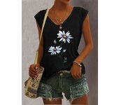 Summer Women 5 Color Ladies Fashion Floral Print Casual Tank Top Loose Sleeveless Tank Top V Neck Female T Shirt