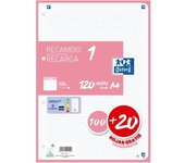 Recambio 1 Oxford 100+20 hojas monocolor - OptikPaper+ - rayado de 5x5 - compatible con la aplicación Scribzee - Ideal para uso escolar y oficina - Disponible en colores: rojo, negro, verde, rosa palo, naranja, turquesa, menta, amarillo, malva