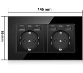 Eiomr EU Standard Usb Wall Socket, Black Tempered Crystal Glass Panel, 2.1A Type C Ports Wall Electrical Outlets, Light Switch