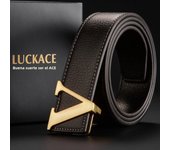 LUCKACE Design Belt For Men Fashion Women Luxury Letter Smooth Buckle Belts Alloy V Buckle Belts Leather Belts Gifts Waist