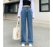 Woman High Waist Wide Leg Jeans Girls Fashion loose Straight Leg Pants Female Streetwear Light Blue Retro Blue Denim Trousers