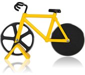 Cortador de pizza antiadherente, cortador de pizza en forma de bicicleta, cortador de pizza con soporte, acero inoxidable doble, amarillo