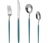 Mr.Spoon Juego 24 piezas Cubiertos, Acero inoxidable 18/0, Color Plateado, Mango verde, Incluye cuchillo,tenedor,cuchara,cucharilla, Cubertería, Servicio para 6 Personas, Apto para lavavajillas. Ideas de regalo， Incluye bolsa de regalo.