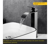 Grifo frío y caliente de cascada negra, lavabo de acero inoxidable, grifo de lavabo cuadrado