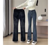 2024 Winter New Women Warm Fleece Flare Jeans Casual Lady Bootcut High Waist Stretch Denim Pants Plus Size y2k Thick Fur Trouser